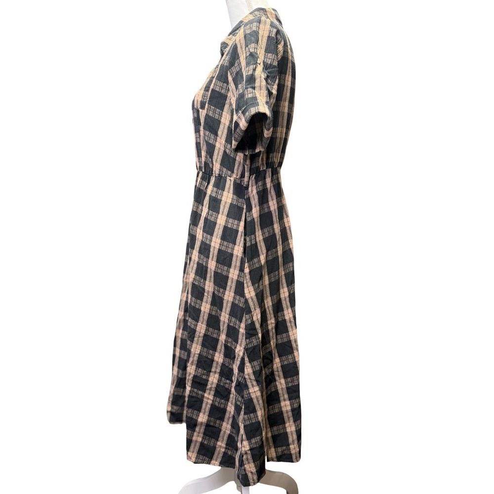 Disturbia Plaid Midi Dress Black Tan Button Front Pockets Grunge US 6 UK 10 - Picture 2 of 10